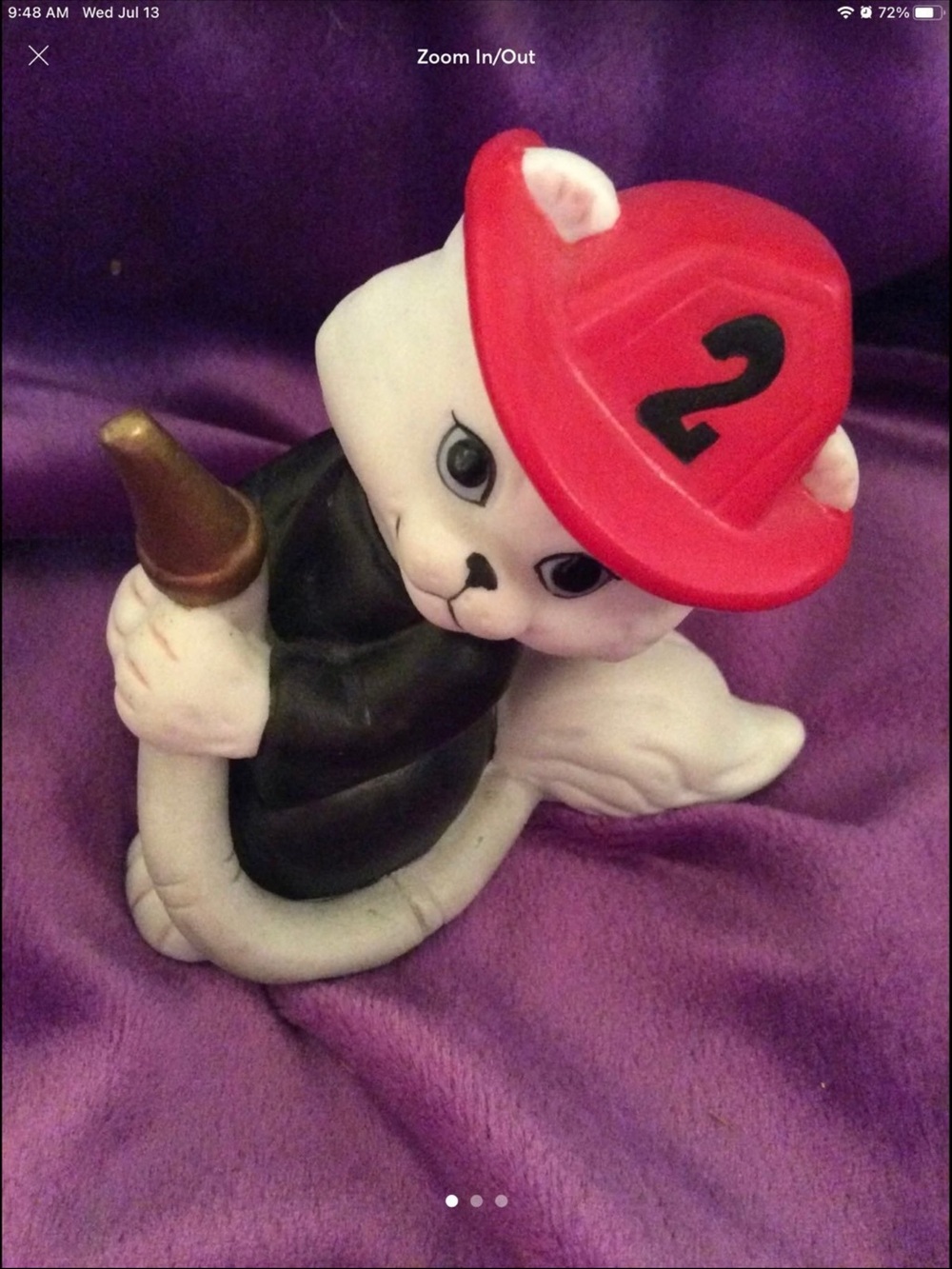 Vintage 1988 signed Kathy Wise Enesco porcelain cat firefighter figurine